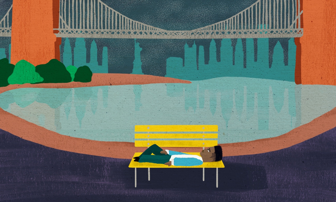 Illustration of person sleeping on a bench