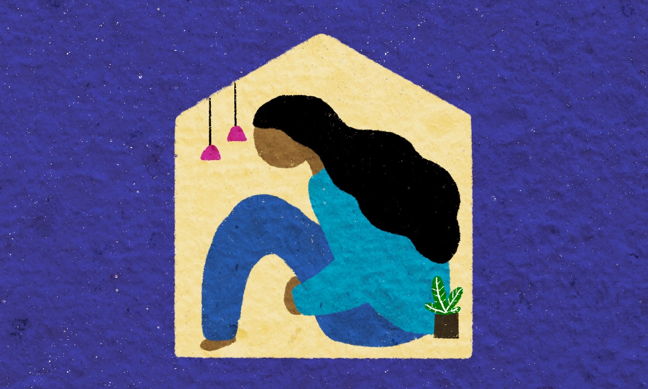 Illustration of a girl sitting inside a home
