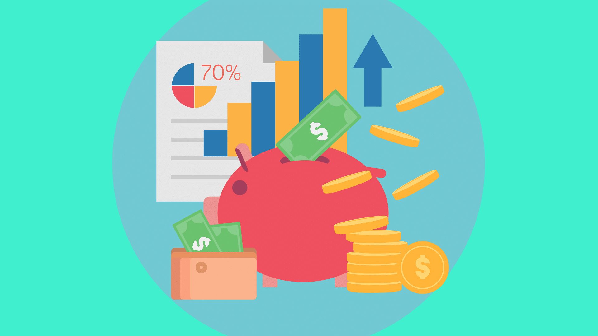 Illustration of budget, money, piggy bank