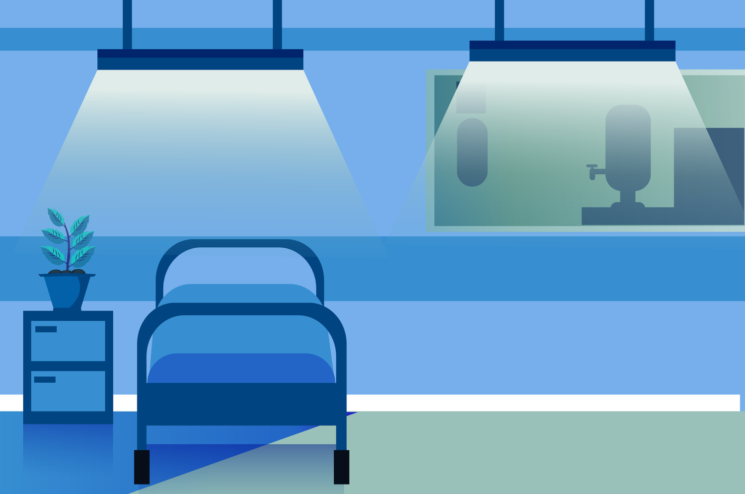 Illustration of hospital bed with lights overhead