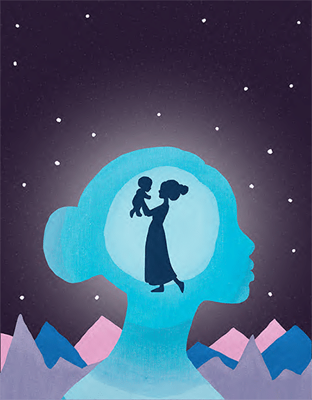 Illustration of female silhouette against starry sky