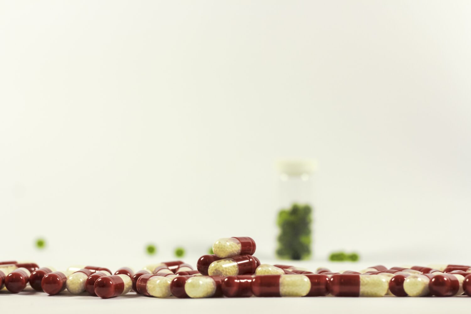 Various pills on a white bckground