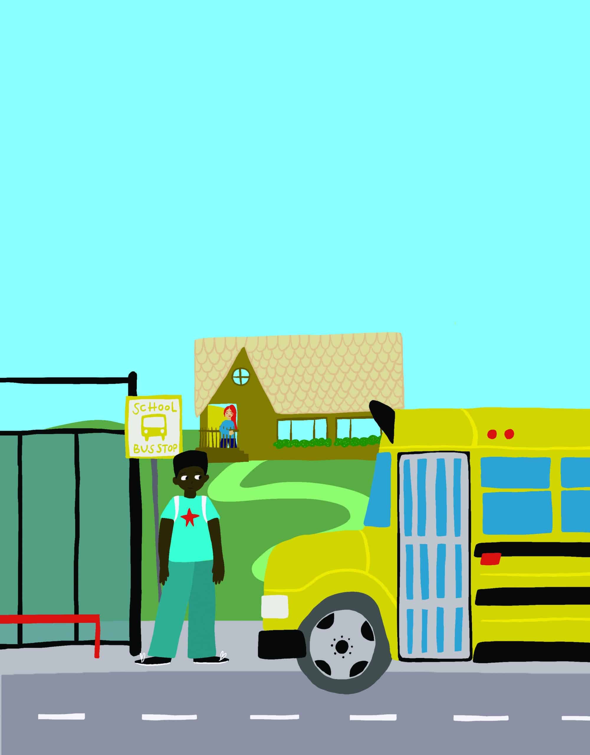 Illustration of kid waiting for school bus